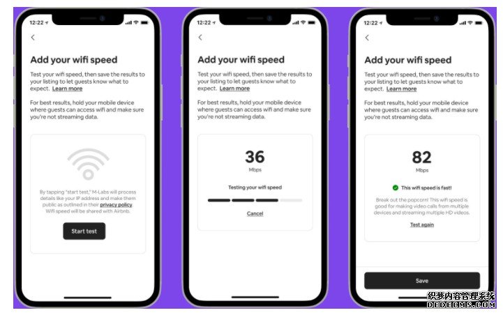 Airbnb 在 app 蓝冠测速里内建 WiFi 测速功能，帮助房东补上相关资料